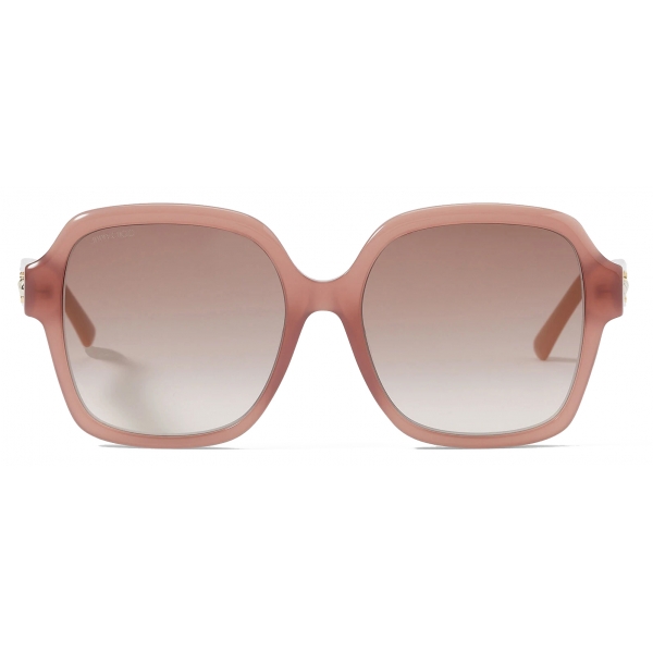 Jimmy Choo Rella Opal Nude Square Frame Sunglasses With JC Emblem