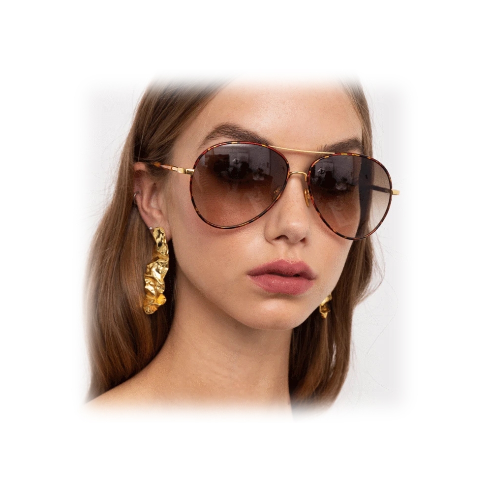 Linda Farrow Diabolo Aviator Sunglasses In Yellow Gold Lfl C Sun