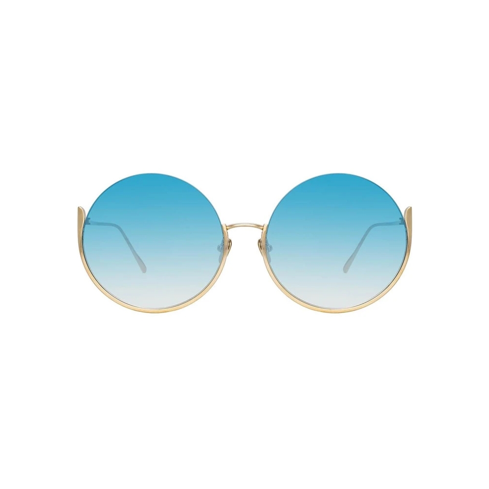 Linda Farrow Olivia Round Sunglasses In Yellowe Gold And Blue