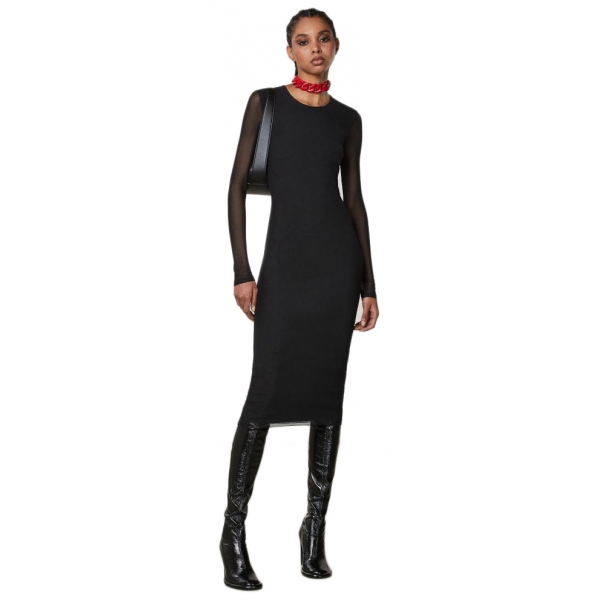 Patrizia Pepe Sheath Dress With Tulle Sleeves Black Made In Italy