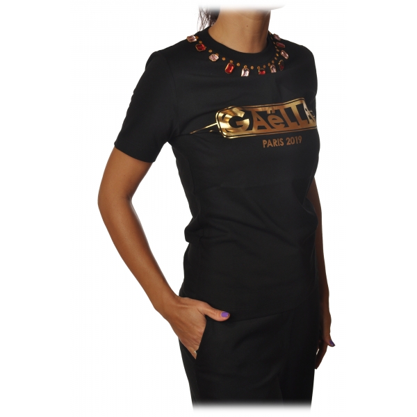 Gaëlle Paris - T-Shirt Girocollo Manica Corta - Nera - T-Shirt - Made in Italy - Luxury Exclusive Collection