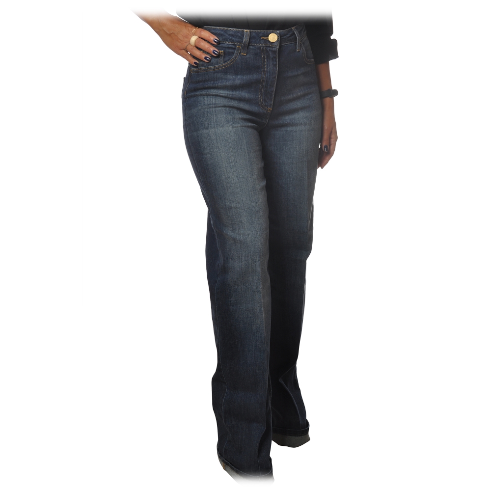 Elisabetta Franchi - High Waisted Jeans Wide Leg - Denim - Trousers - Made Italy - Luxury Exclusive Collection - Avvenice