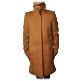 Elisabetta Franchi - Coat 3/4 Screwed in Cloth - Mustard Brown - Jacket - Made in Italy - Luxury Exclusive Collection