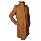Elisabetta Franchi - Coat 3/4 Screwed in Cloth - Mustard Brown - Jacket - Made in Italy - Luxury Exclusive Collection
