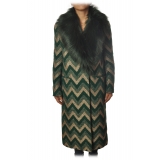 Pinko - Cappotto Libra in Ecopelliccia Jaquard - Verde Oro - Giacca - Made in Italy - Luxury Exclusive Collection