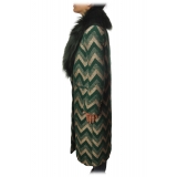 Pinko - Libra Coat with Faux Fur Jacquard - Green Gold - Jacket - Made in Italy - Luxury Exclusive Collection
