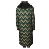 Pinko - Libra Coat with Faux Fur Jacquard - Green Gold - Jacket - Made in Italy - Luxury Exclusive Collection