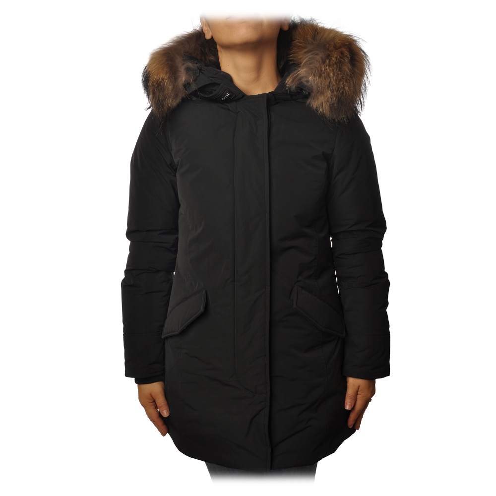 Woolrich - Arctic Parka with Hood and Contrasting Color Fur - Black ...