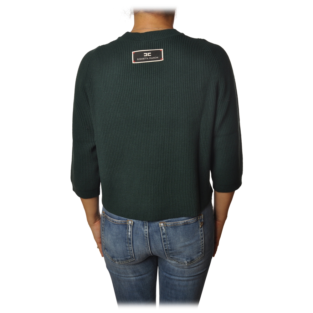 Elisabetta Franchi - Crew-Neck Pullover - Dark Green - Sweater - Made