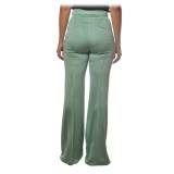 Elisabetta Franchi - High Waisted Wide Leg Trousers - Tiffany Green - Trousers - Made in Italy - Luxury Exclusive Collection