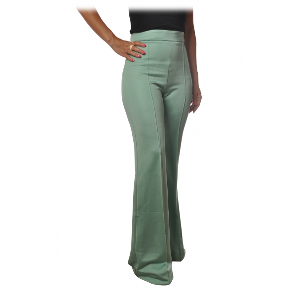 Elisabetta Franchi - High Waisted Wide Leg Trousers - Tiffany Green - Trousers - Made in Italy - Luxury Exclusive Collection