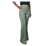 Elisabetta Franchi - High Waisted Wide Leg Trousers - Tiffany Green - Trousers - Made in Italy - Luxury Exclusive Collection