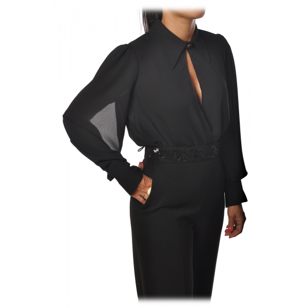 Elisabetta Franchi - Body with Long Sleeve - Black - Shirt - Made in Italy  - Luxury Exclusive Collection - Avvenice