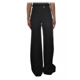 Elisabetta Franchi - High Waisted Wide Leg Trousers - Black - Trousers - Made in Italy - Luxury Exclusive Collection