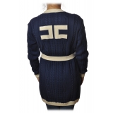 Elisabetta Franchi - Cardigan Lungo con Cintura - Blu Navy - Maglione - Made in Italy - Luxury Exclusive Collection