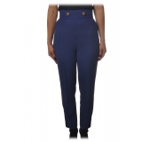 Elisabetta Franchi - High Waisted Straight Leg Trousers - Blue - Trousers - Made in Italy - Luxury Exclusive Collection
