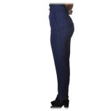Elisabetta Franchi - Pantaloni Vita Alta Gamba Dritta - Blue Chiaro - Pantaloni - Made in Italy - Luxury Exclusive Collection