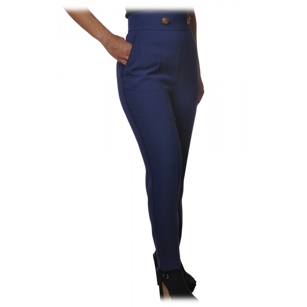 Elisabetta Franchi - High Waisted Straight Leg Trousers - Blue - Trousers - Made in Italy - Luxury Exclusive Collection