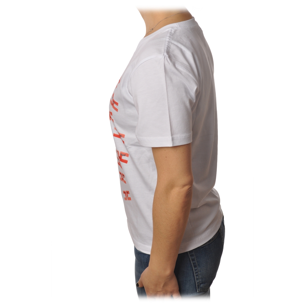 Elisabetta Franchi - Short Sleeve Round Neck T-Shirt Logo - White 