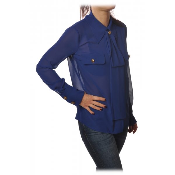 Elisabetta Franchi - Shirt with Long Sleeve - Blue - Shirt - Made in Italy - Luxury Exclusive Collection
