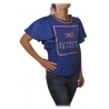Elisabetta Franchi - Sweatshirt with Short Sleeves Logo - Blue - Sweatshirt - Made in Italy - Luxury Exclusive Collection