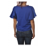 Elisabetta Franchi - Sweatshirt with Short Sleeves Logo - Blue - Sweatshirt - Made in Italy - Luxury Exclusive Collection