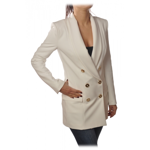 Elisabetta Franchi - Double-Breasted Model with Long Sleeve - White - Jacket - Made in Italy - Luxury Exclusive Collection