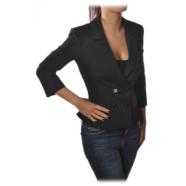 Elisabetta Franchi - Double-Breasted Model with 3/4 Sleeve - Black - Jacket - Made in Italy - Luxury Exclusive Collection
