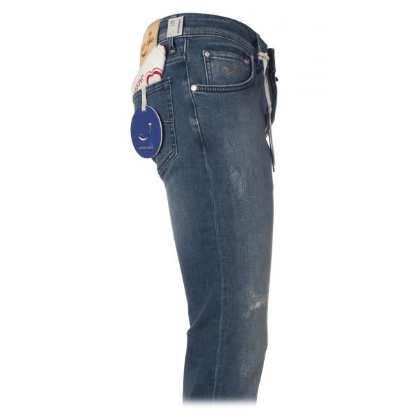 Jacob Cohën - 5 Pockets Jeans Slim Fit with Rips - Light Denim - Trousers - Made in Italy - Luxury Exclusive Collection