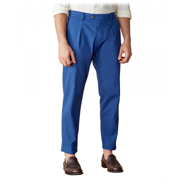 Cruna - Raval Trousers in Cotton - 520 - Avio - Handmade in Italy - Luxury High Quality Pants