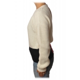 Gaëlle Paris - Crewneck Pullover with Opening on the Back - White - Sweater - Made in Italy - Luxury Exclusive Collection