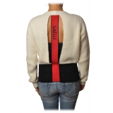 Gaëlle Paris - Crewneck Pullover with Opening on the Back - White - Sweater - Made in Italy - Luxury Exclusive Collection