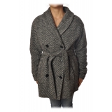 Woolrich -  Cappotto in Lana con Cintura - Black Herringbone - Giacca - Luxury Exclusive Collection