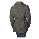 Woolrich -  Cappotto in Lana con Cintura - Black Herringbone - Giacca - Luxury Exclusive Collection