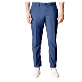Cruna - New Town Trousers in Seersucker - 521 - Navy - Handmade in Italy - Luxury High Quality Pants
