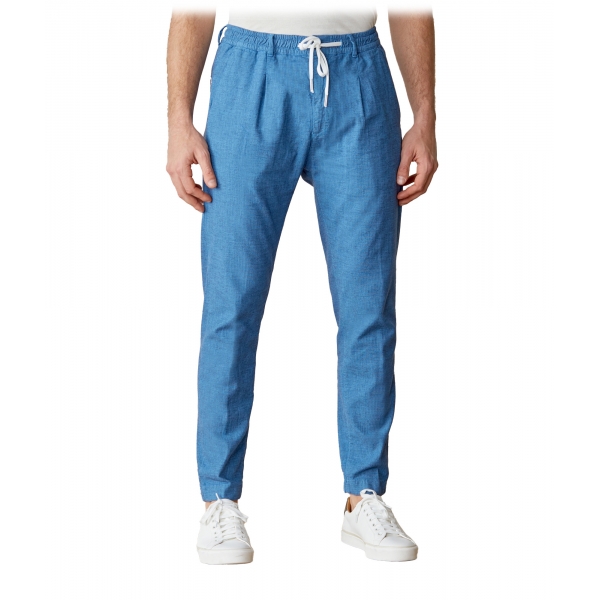 Cruna - Pantalone Mitte in Lino - 541 - Azzurro - Handmade in Italy - Pantaloni di Alta Qualità Luxury