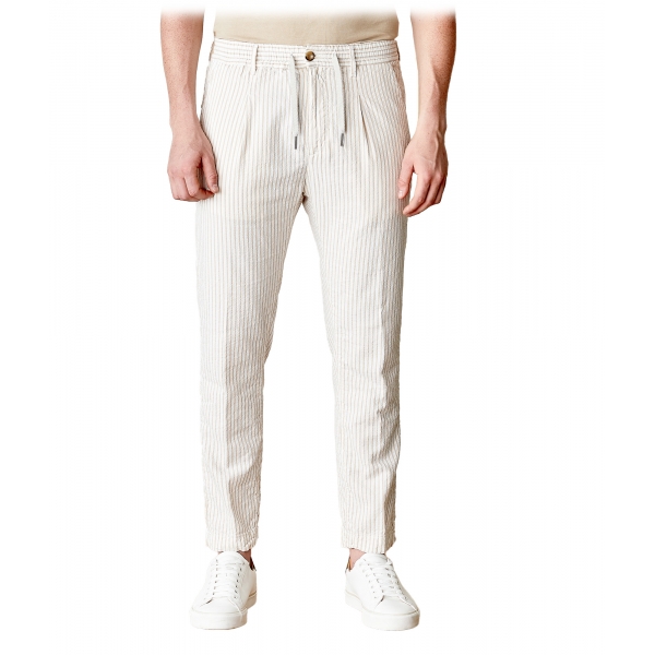 Cruna - Mitte Trousers in Cotton - 533 - Beige - Handmade in Italy - Luxury High Quality Pants
