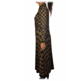 Gaëlle Paris - Long Dress Chemisier with Long Sleeve - Black Gold - Dress - Made in Italy - Luxury Exclusive Collection