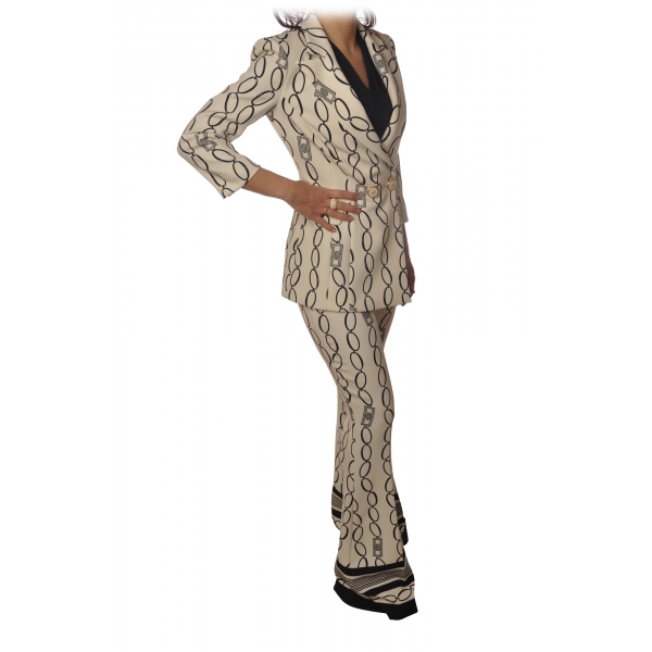 Elisabetta Franchi - Suit Jacket and Trousers - Cream Black - Dress - Made in Italy - Luxury Exclusive Collection