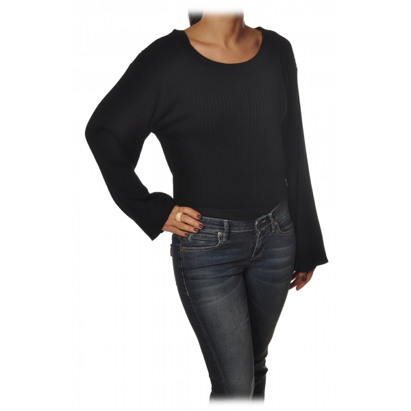 Patrizia Pepe - Sweater in Ribbed Yarn - Black - Pullover - Made in ...