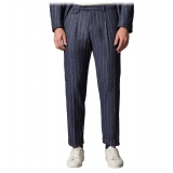 Cruna - Raval Trousers in Pinstripe Wool - 636 - Night Blue - Handmade in Italy - Luxury High Quality Pants