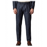 Cruna - Raval Trousers in Herringbone Wool - 478 - Blue - Handmade in Italy - Luxury High Quality Pants