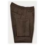 Cruna - Raval Trousers in Wool Flannel - 628 - Coffee Brown - Handmade in Italy - Luxury High Quality Pants