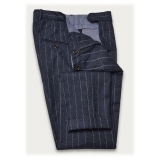 Cruna - Pantalone Raval in Gessato di Lana - 636 - Blu Notte - Handmade in Italy - Pantaloni di Alta Qualità Luxury