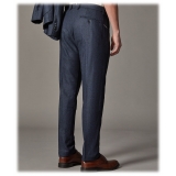 Cruna - Raval Trousers in Herringbone Wool - 478 - Blue - Handmade in Italy - Luxury High Quality Pants
