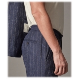 Cruna - Pantalone Raval in Gessato di Lana - 636 - Blu Notte - Handmade in Italy - Pantaloni di Alta Qualità Luxury