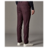 Cruna - New Town Trousers in Pied-de-Poule Wool - 482 - Bordeaux - Handmade in Italy - Luxury High Quality Pants