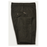 Cruna - New Town Trousers in Pied-de-Poule Wool - 482 - Forest Green - Handmade in Italy - Luxury High Quality Pants