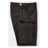 Cruna - New Town Trousers in Pied-de-Poule Wool - 482 - Forest Green - Handmade in Italy - Luxury High Quality Pants