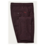 Cruna - New Town Trousers in Pied-de-Poule Wool - 482 - Bordeaux - Handmade in Italy - Luxury High Quality Pants